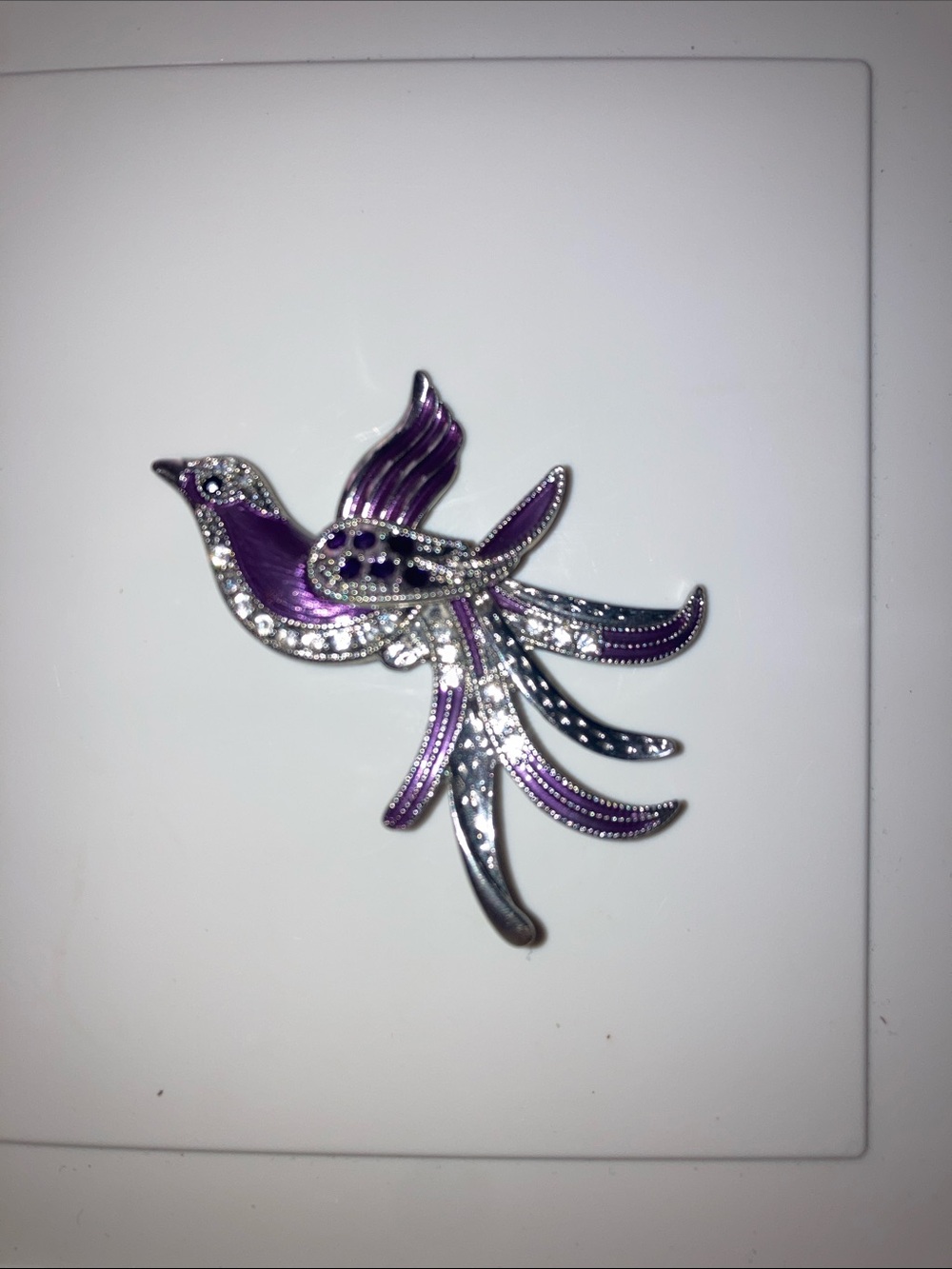 Purple Crystal Bird Brooch Pin by